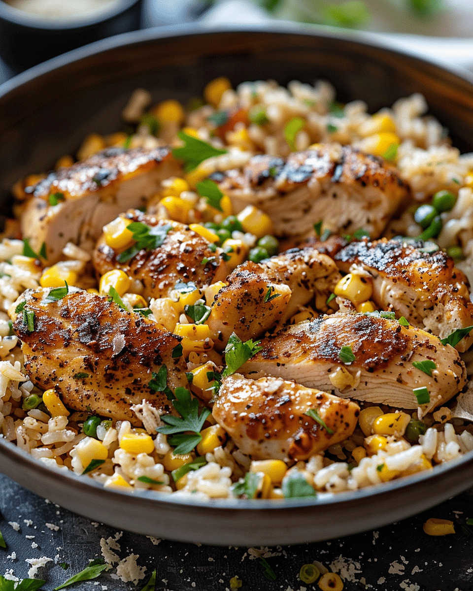 Comfort Bowl: Chicken & Corn on Garlic Parmesan Rice