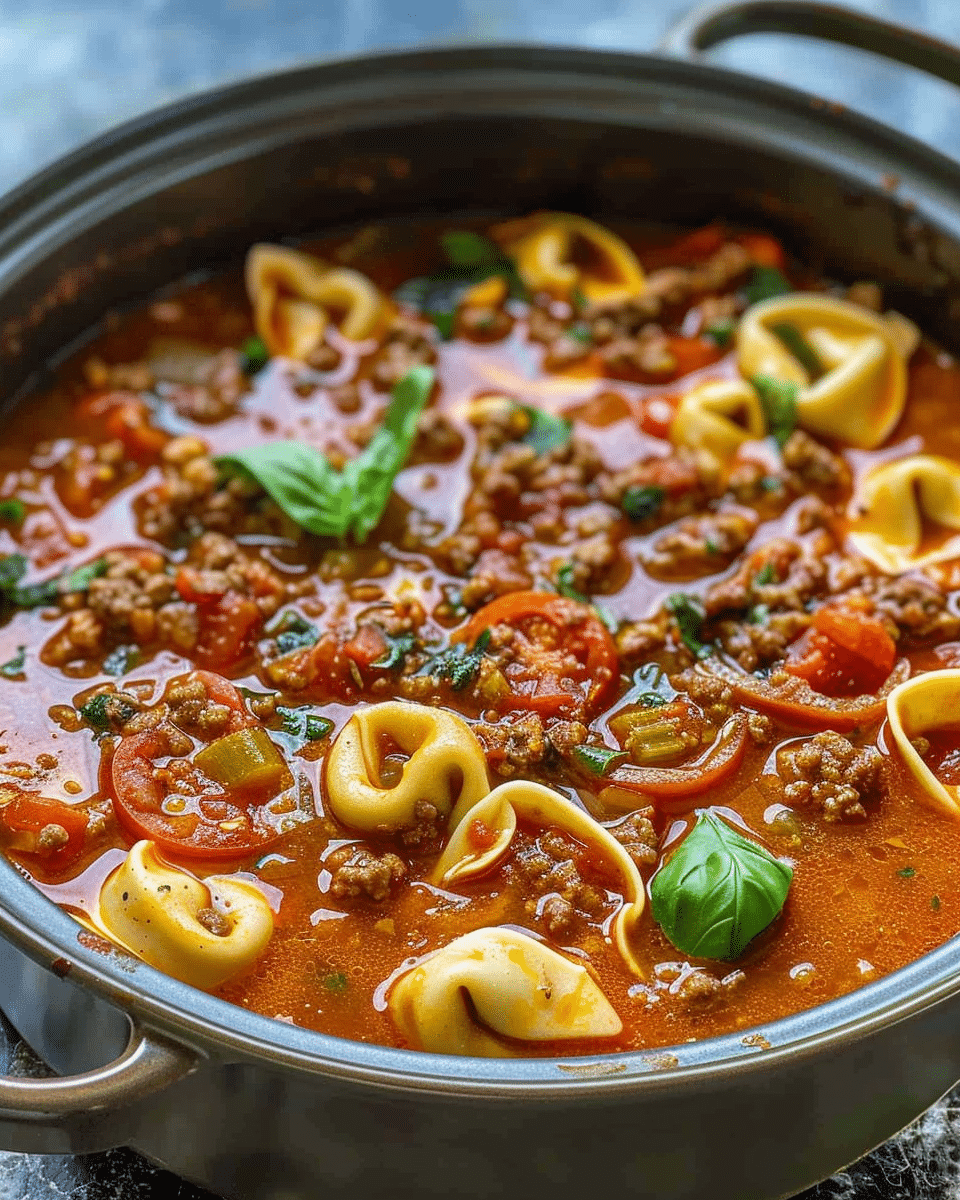 Slow Cooker Tomato Tortellini Soup with Ground Beef