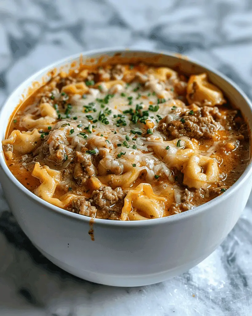 Slow Cooker Tomato Tortellini Soup with Ground Beef
