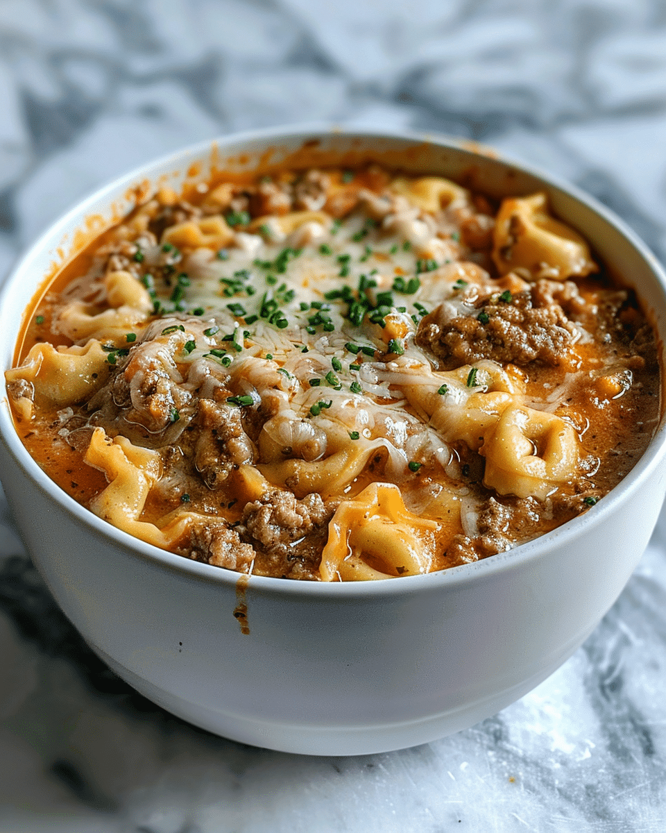 Slow Cooker Tomato Tortellini Soup with Ground Beef