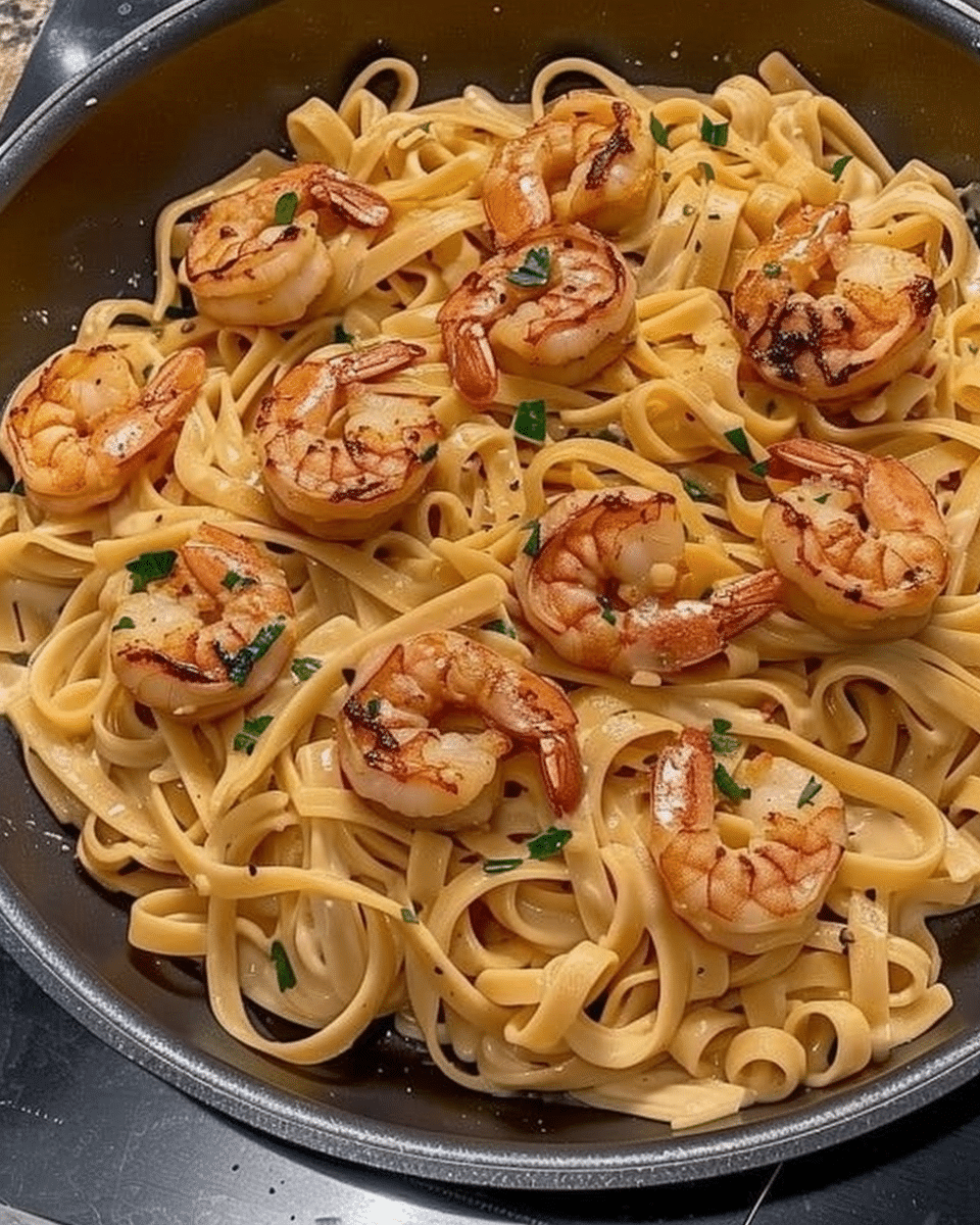 One Pan Shrimp Fettuccine Alfredo