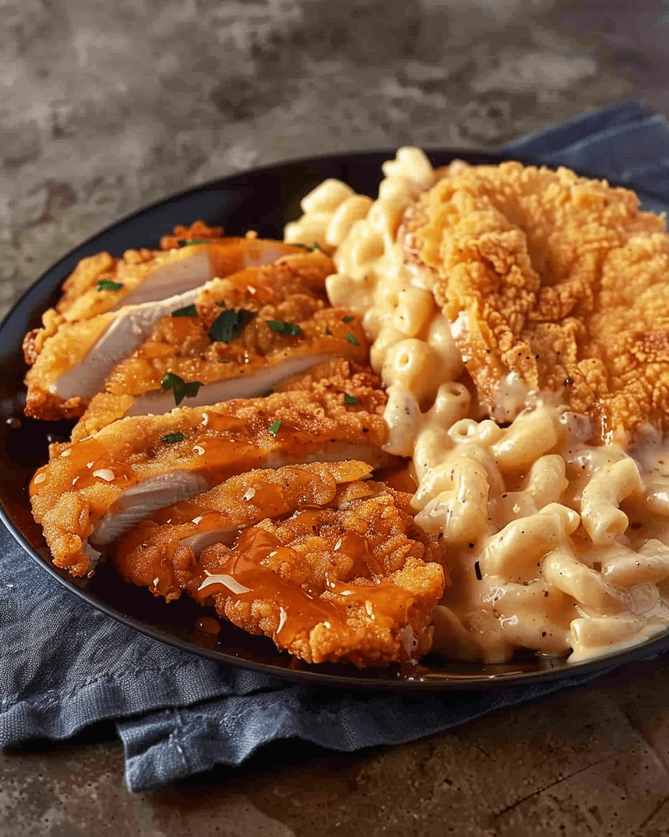 Honey Glaze Sweet & Spicy Fried Chicken with Buttermilk Mac & Cheese