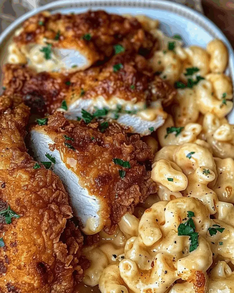 Honey Glaze Sweet & Spicy Fried Chicken with Buttermilk Mac & Cheese