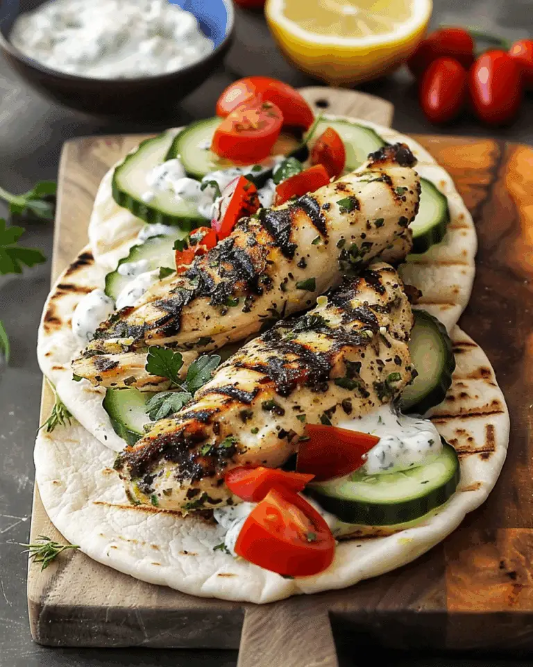 Authentic Greek Chicken Gyros with Lemon-Herb Marinade and Creamy Tzatziki