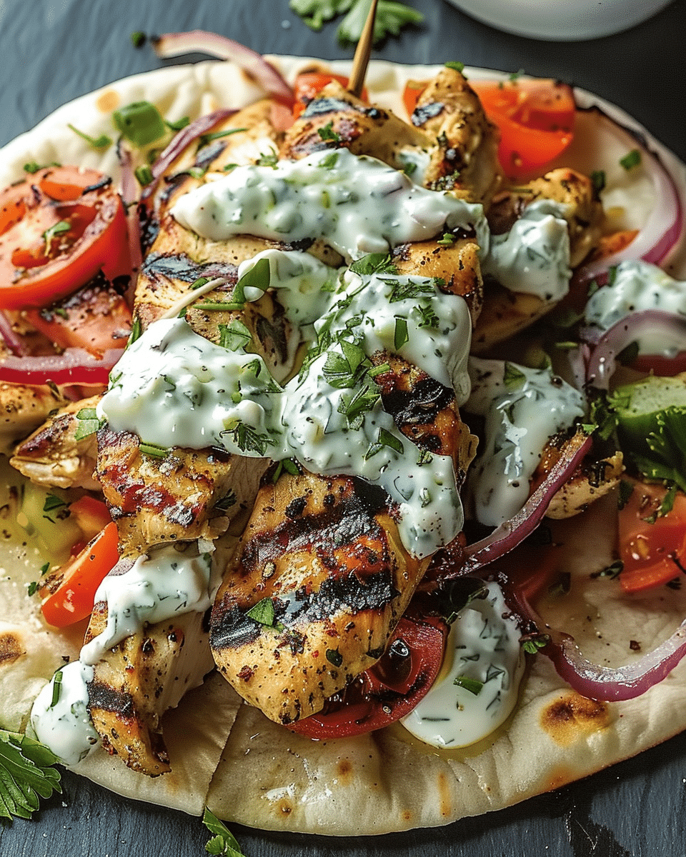 Authentic Greek Chicken Gyros with Lemon-Herb Marinade and Creamy Tzatziki