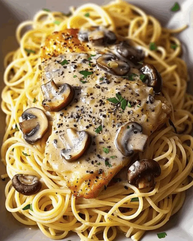 Tender Chicken & Mushrooms in a Creamy Pasta Sauce – Comfort in Every Bite