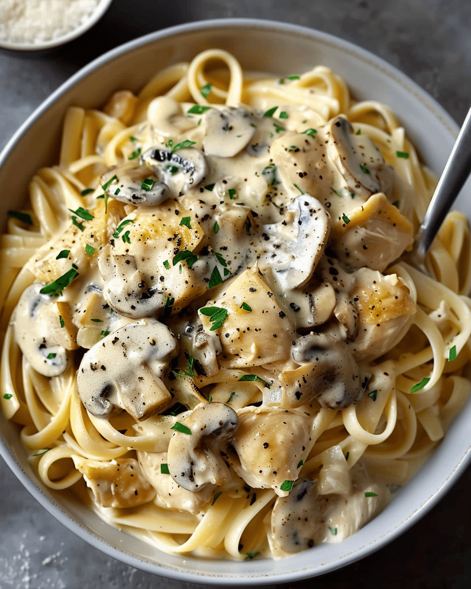 Tender Chicken & Mushrooms in a Creamy Pasta Sauce – Comfort in Every Bite