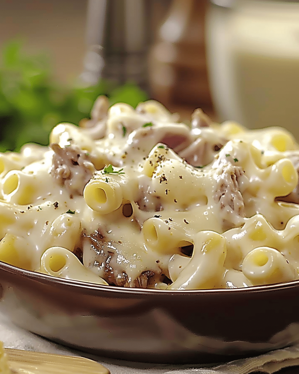 Philly Cheesesteak Pasta Delight