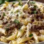 Philly Cheesesteak Pasta Delight
