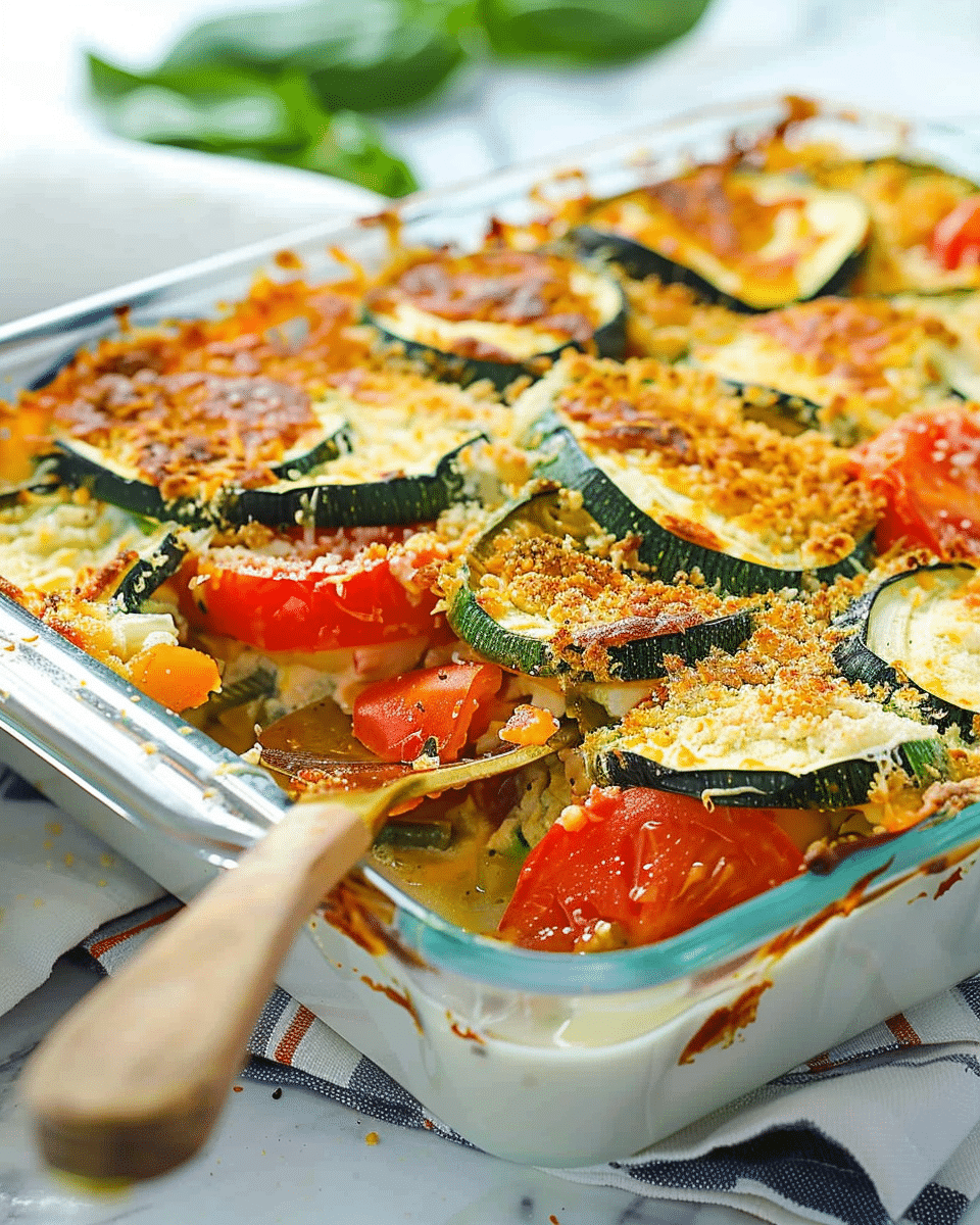 Tomato Zucchini & Mozzarella with Bread Crumb Topping