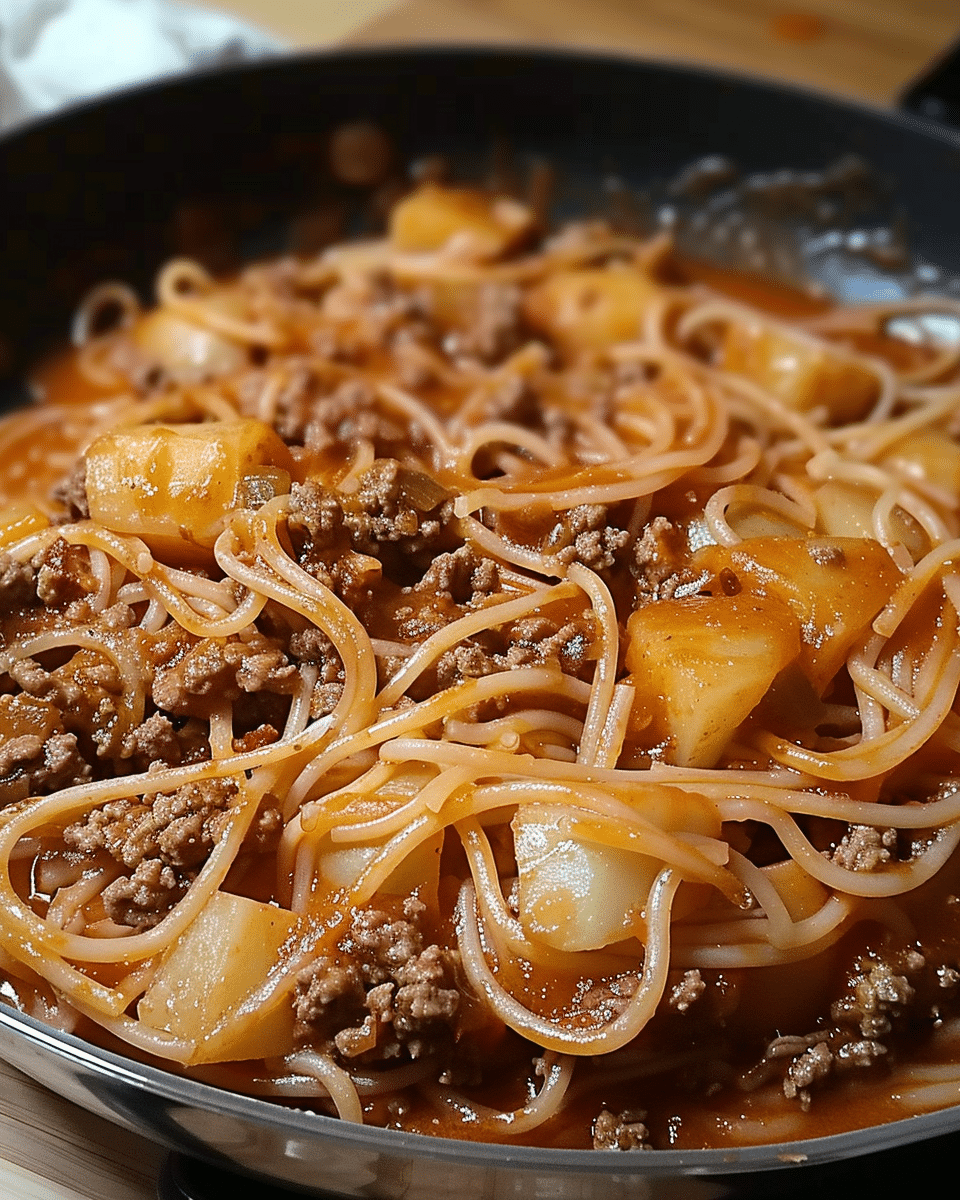 Fideo with Potatoes and Ground Beef