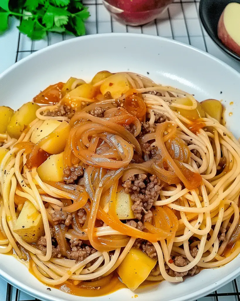 Fideo with Potatoes and Ground Beef