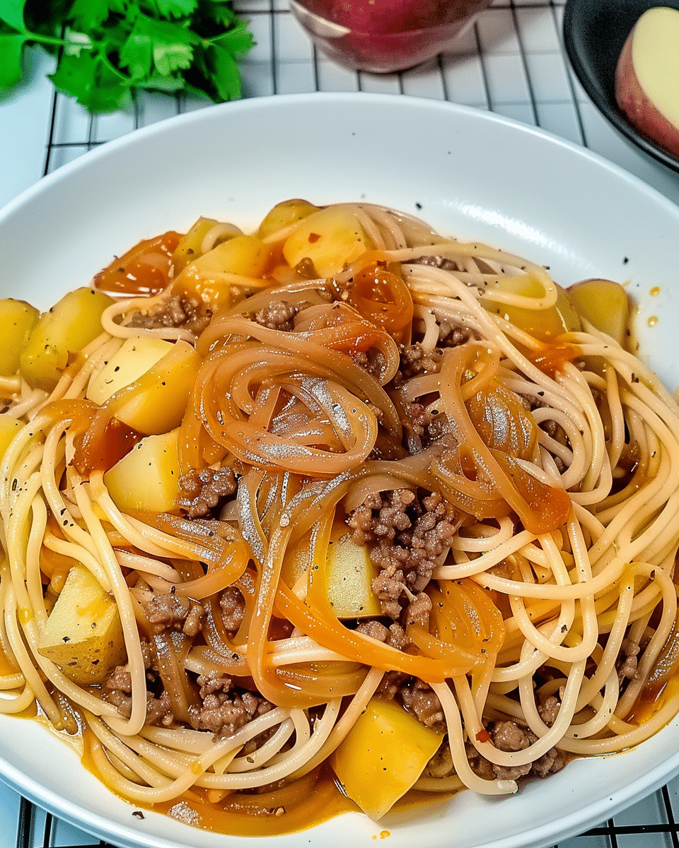 Fideo with Potatoes and Ground Beef