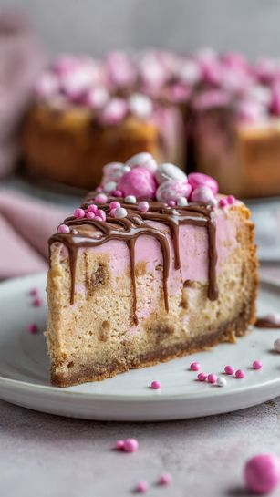 Pink M&M Snickers Cheesecake