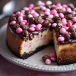 Pink M&M Snickers Cheesecake