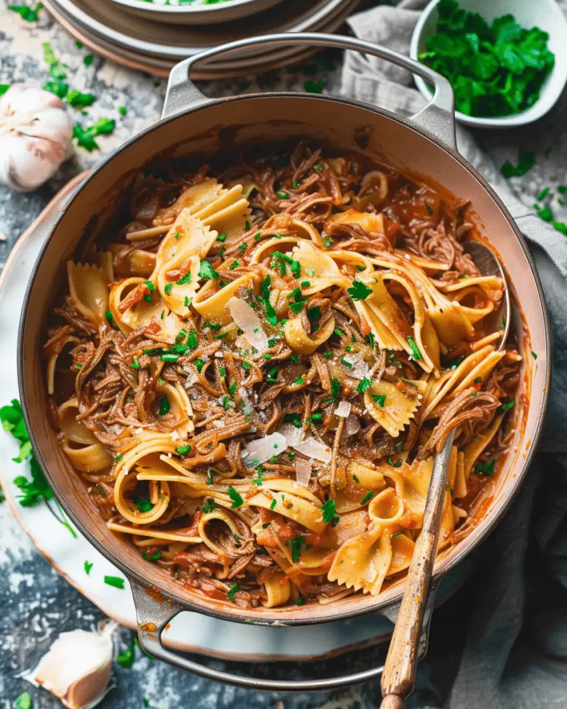 Slow Cooked Shredded Beef Ragu Pasta