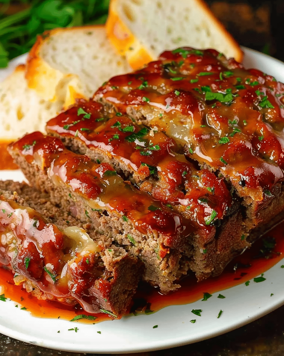Classic Glazed Meatloaf with Cheesy Garlic Bread