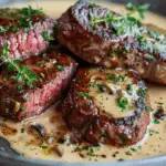 French Seared Steak with Cognac Cream Sauce