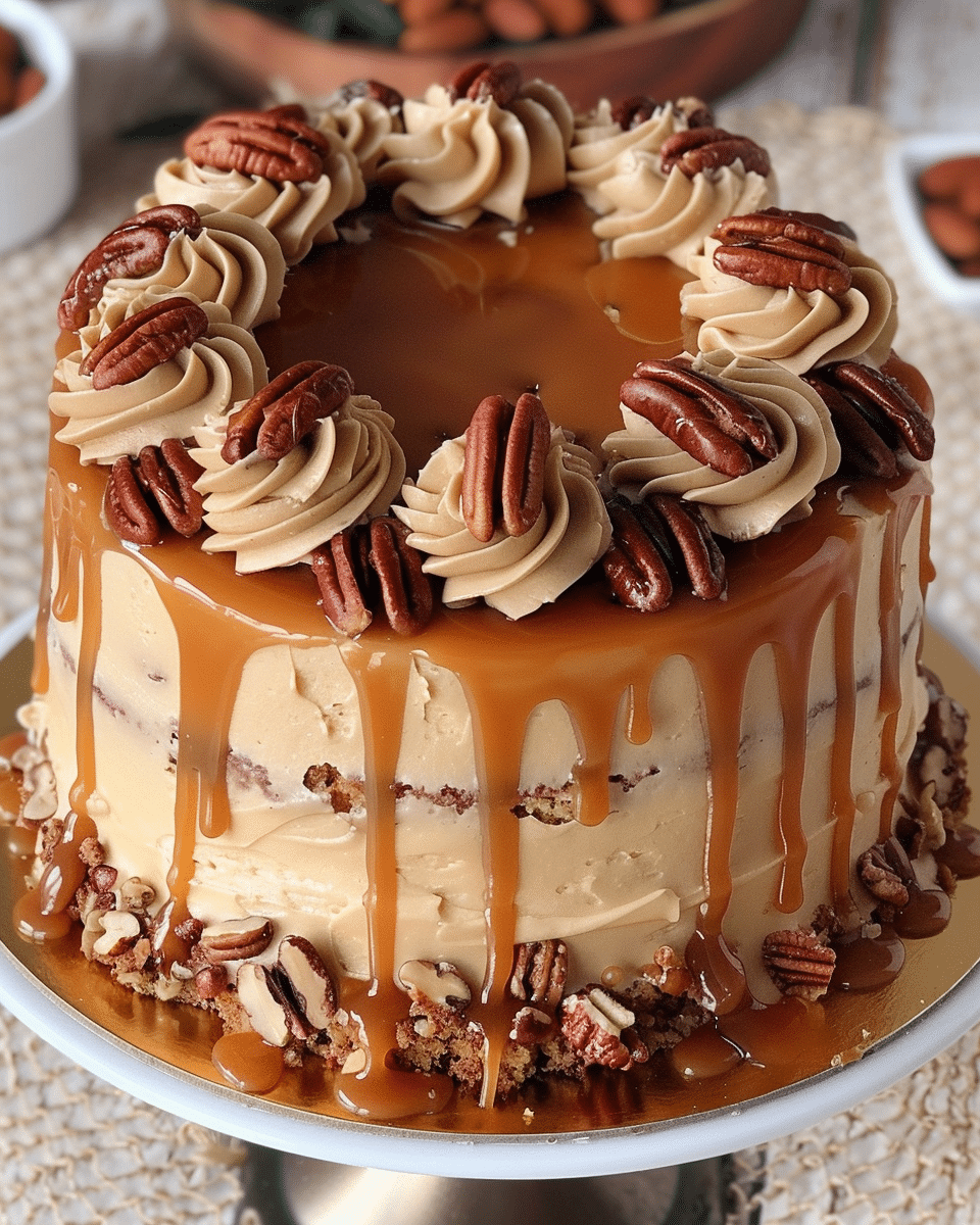 Caramel Butter Pecan Praline Poke Cake
