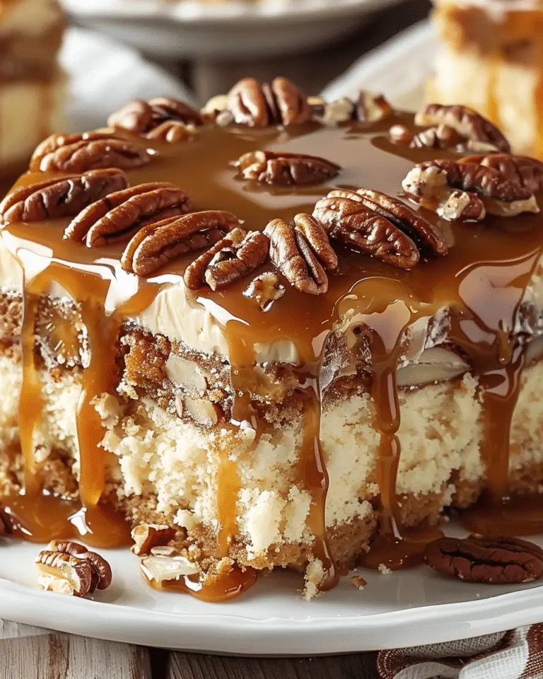Caramel Butter Pecan Praline Poke Cake