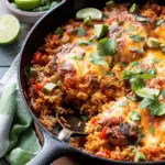 One Skillet Cheesy Cuban Chicken Rice Bake