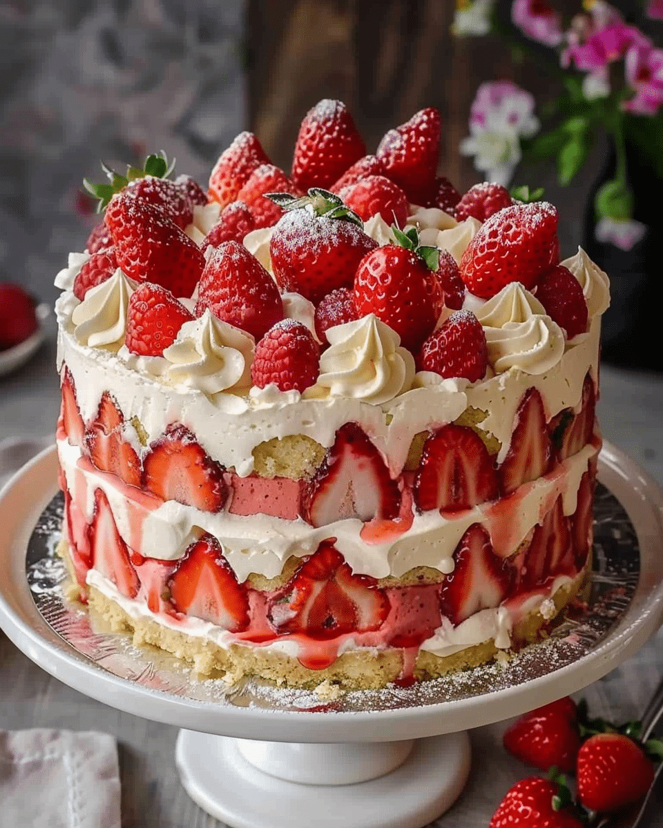 Strawberries and Cream Dream Layer Cheesecake Cake