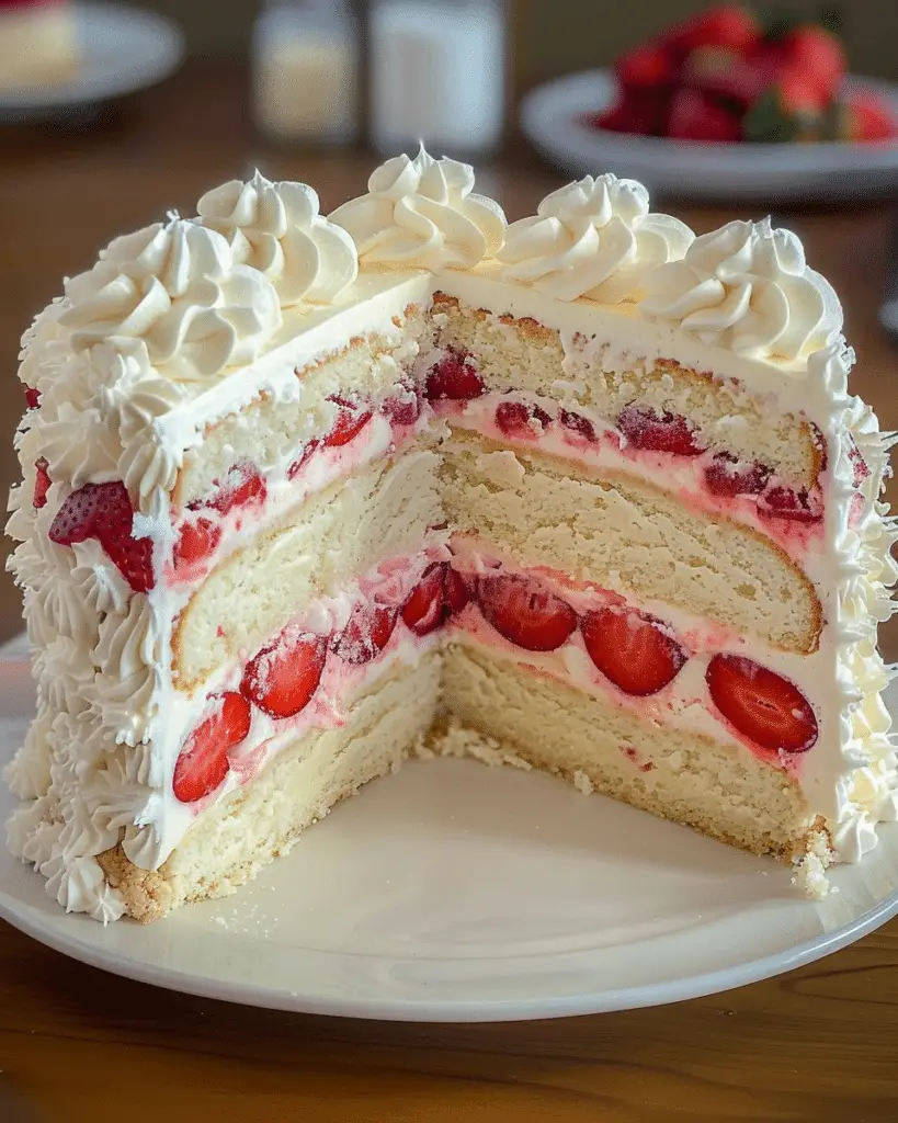 Strawberries and Cream Dream Layer Cheesecake Cake | All Cooked Up