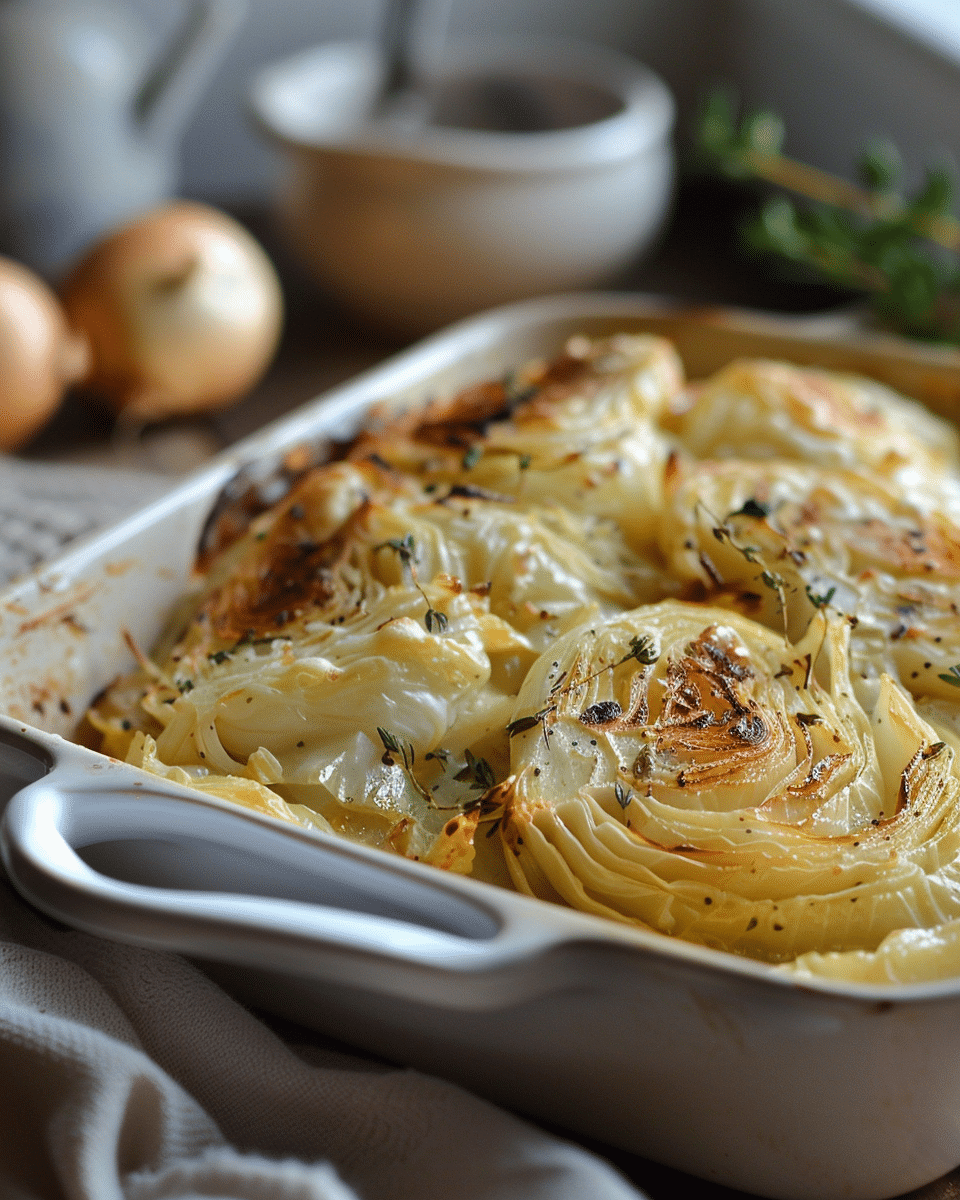 Easy Roasted Cabbage with Amazing Onion Dijon Sauce
