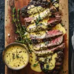 Blackened Garlic Butter Steak with Melted Cheese Sauce