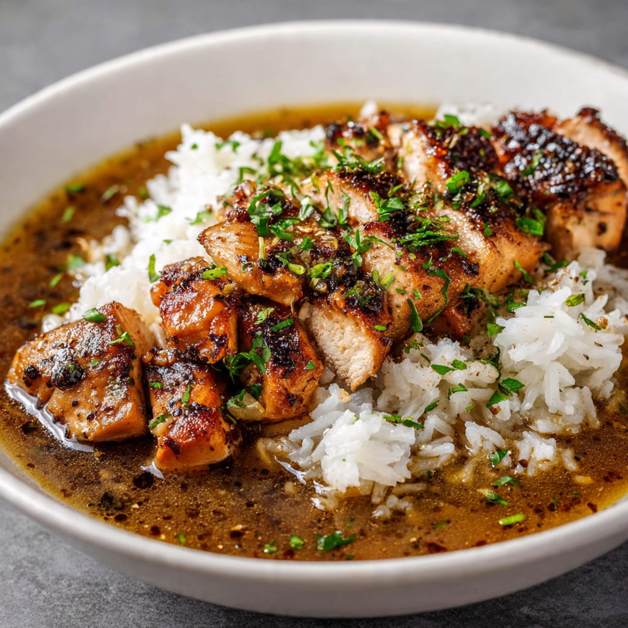 Caramelized Soy Chicken in Garlic Ginger Broth with Rice