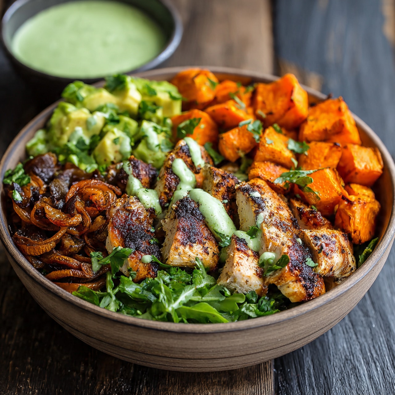 Grilled Chicken & Sweet Potato Bowl with Avocado Sauce