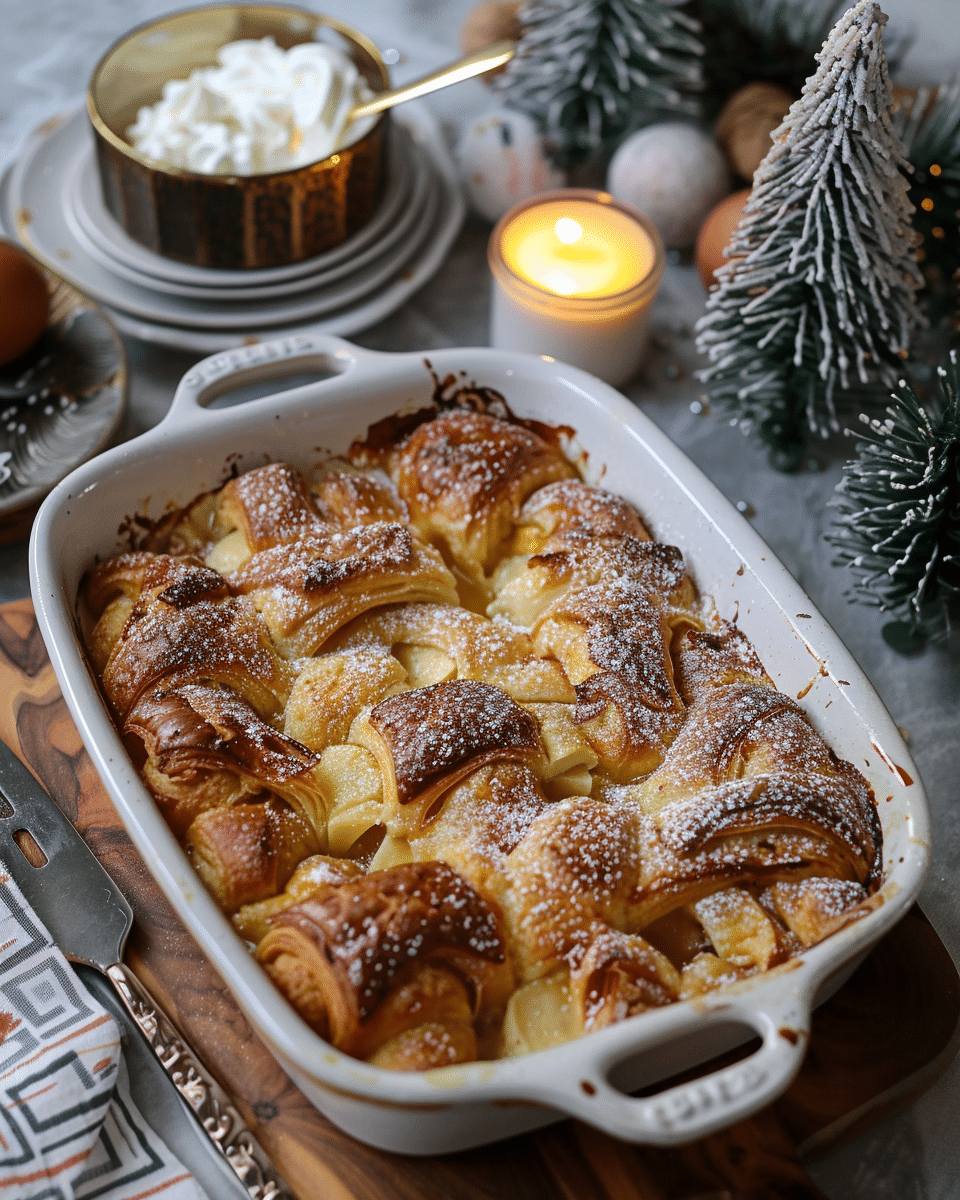 Eggnog Croissant French Toast Casserole