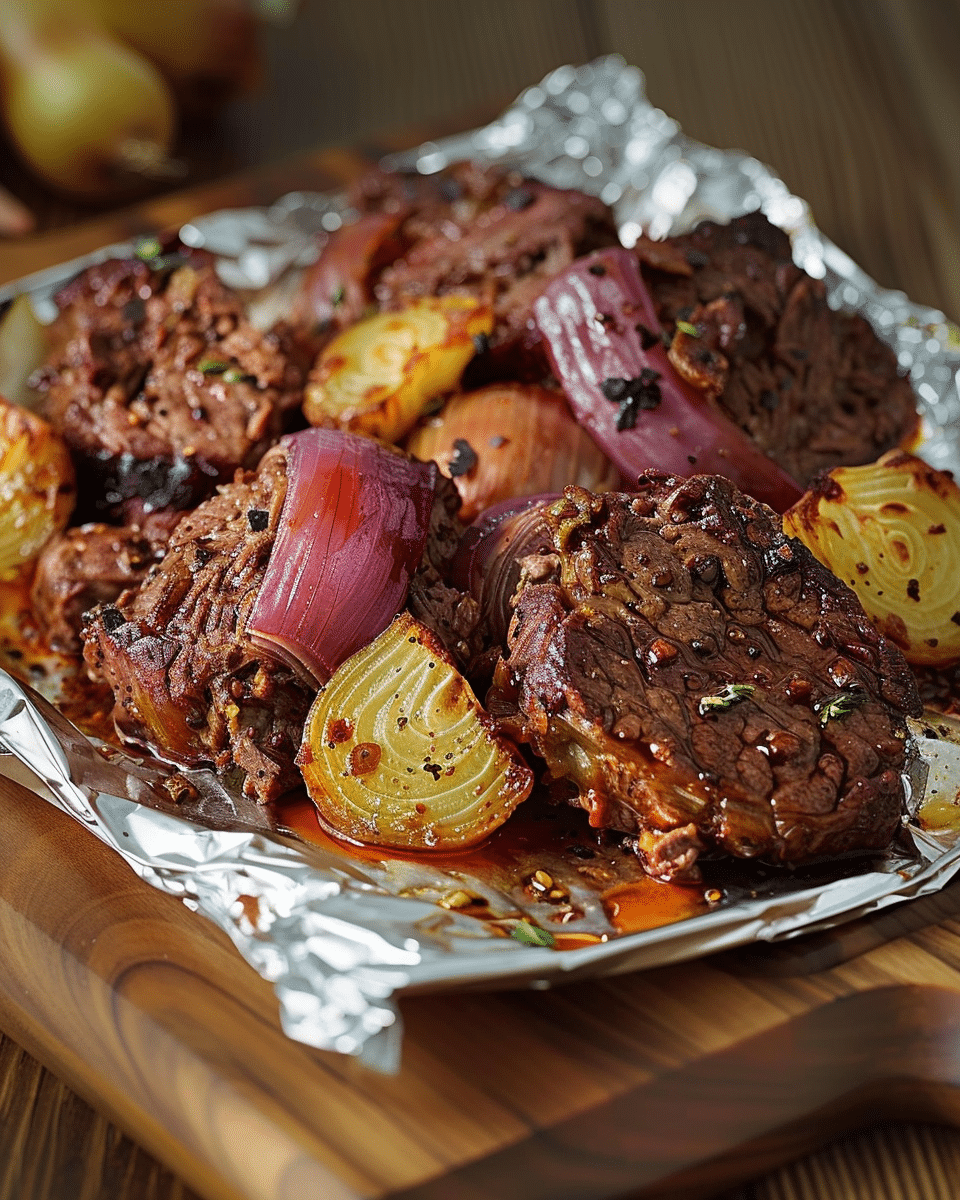 Oven-Baked 5-Ingredient Beef & Onion Foil Packet Dinner