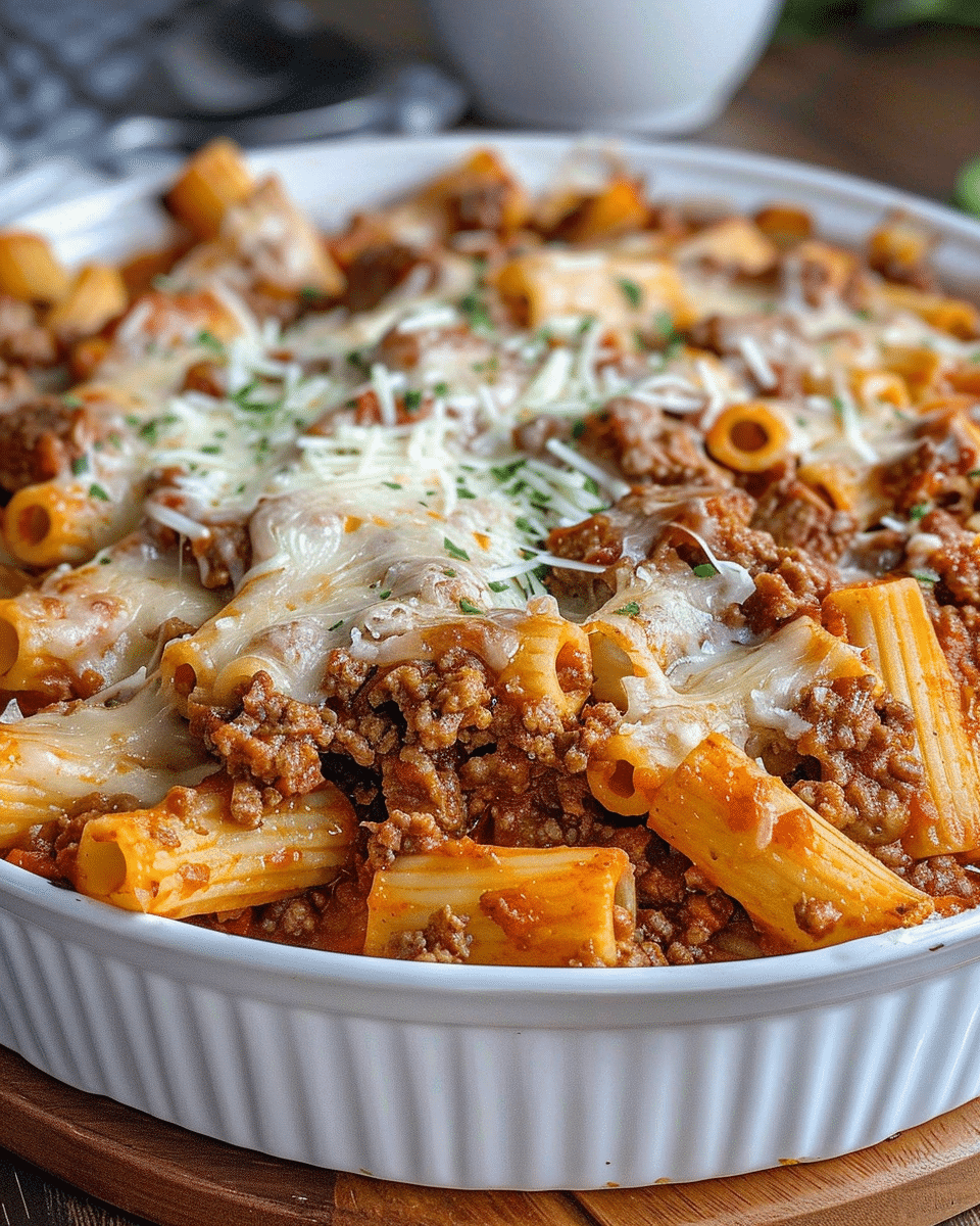 Cheesy Beef Rigatoni Bake