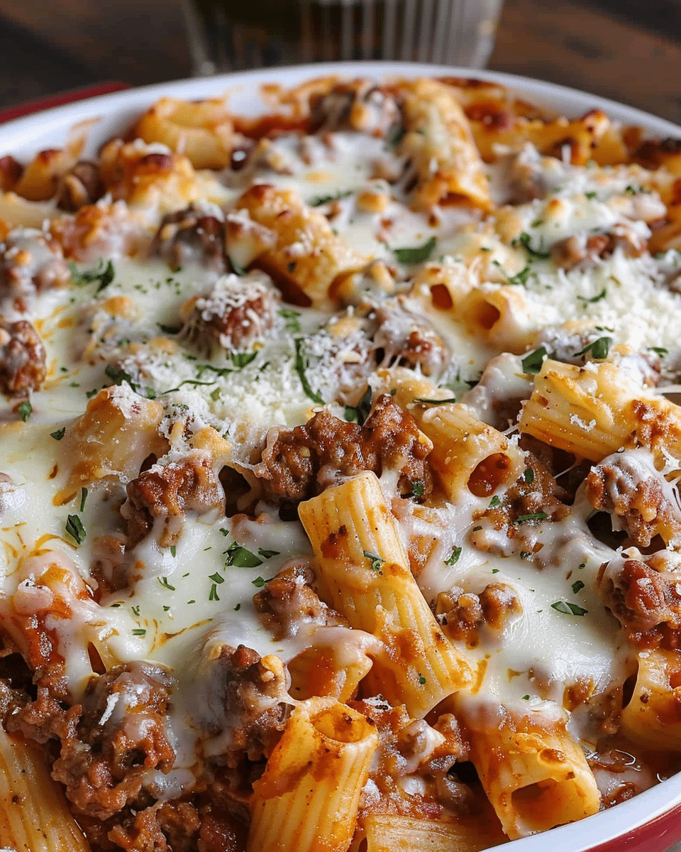 Cheesy Beef Rigatoni Bake