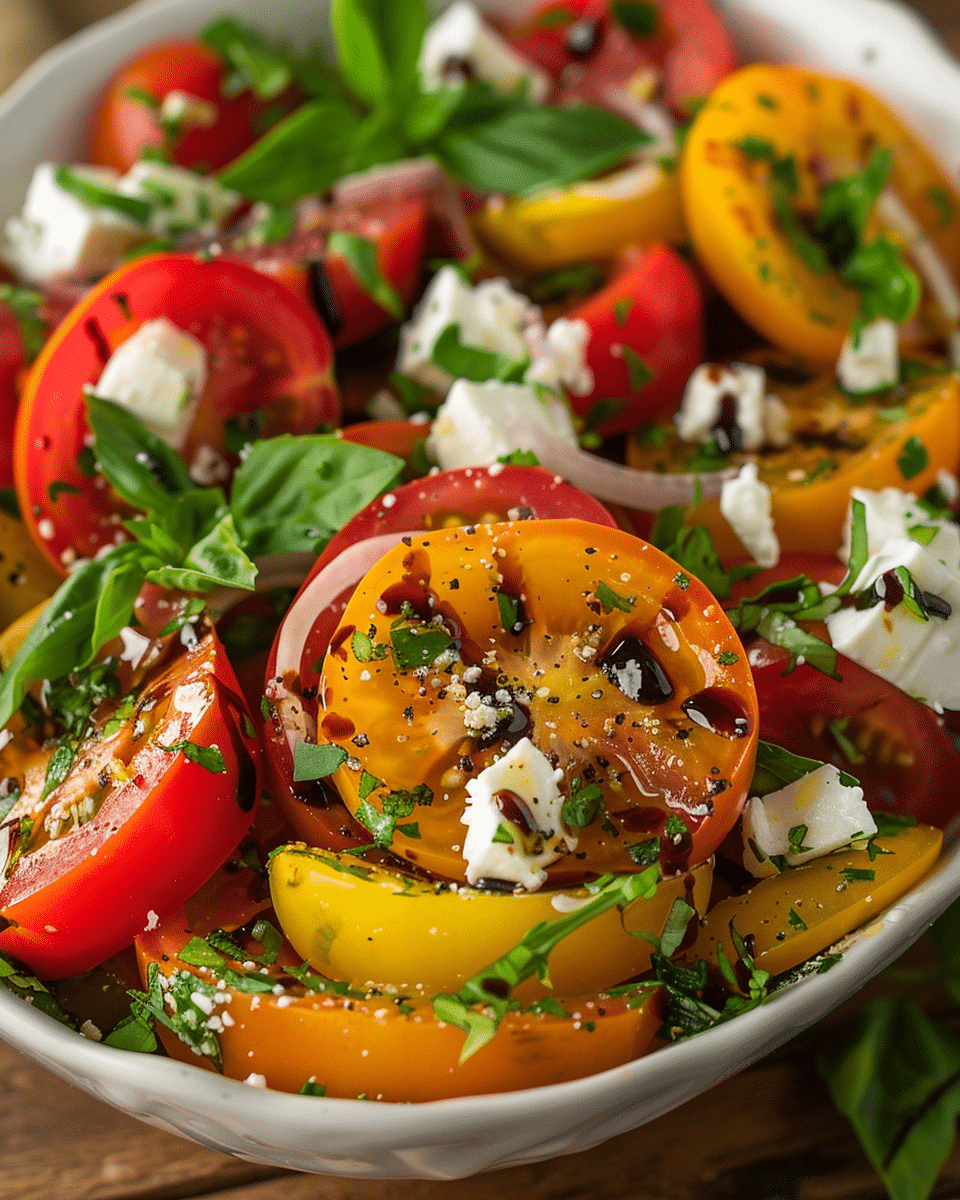 Heirloom Tomato Salad with Whipped Feta and Balsamic