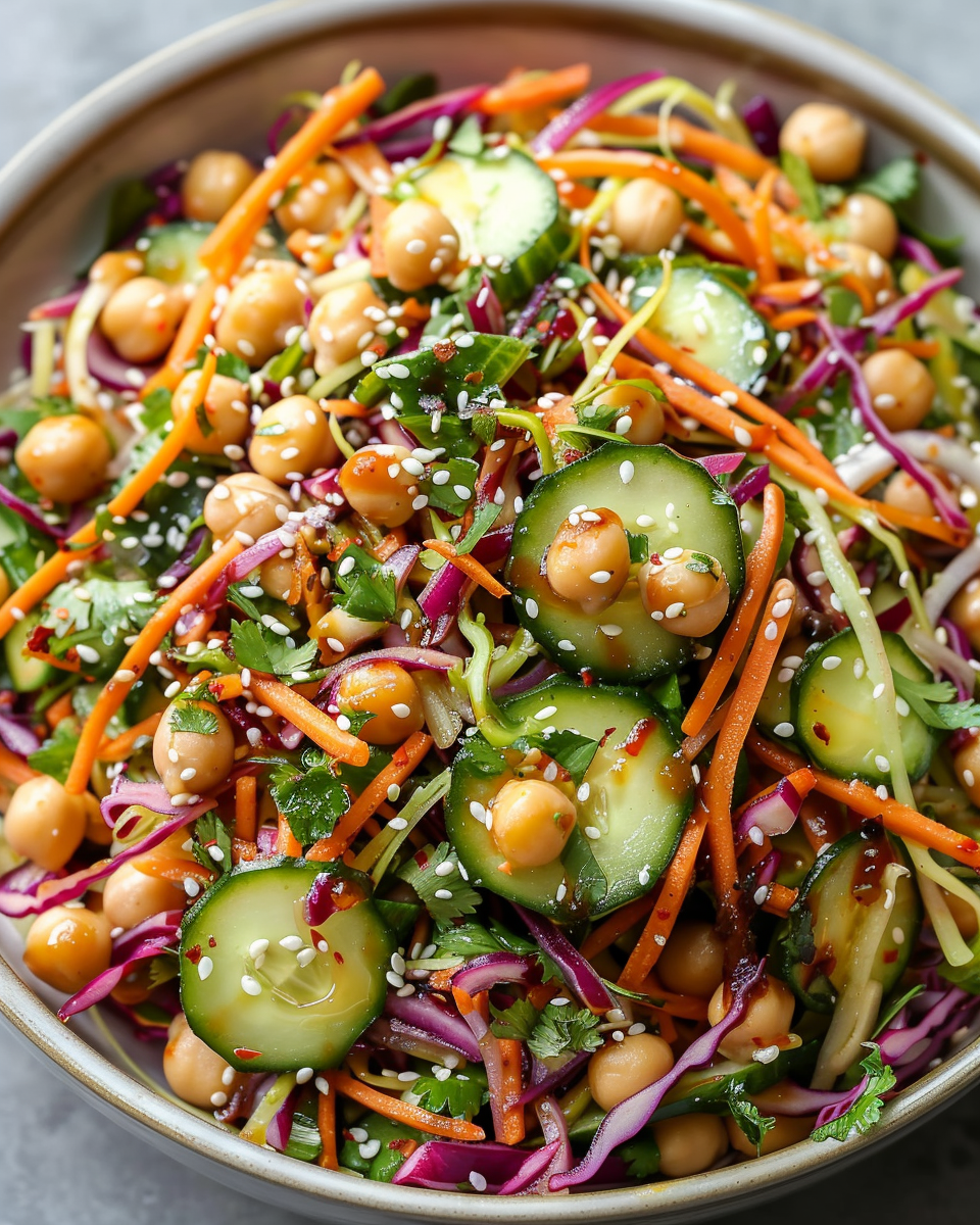 Asian Cucumber And Chickpea Slaw With Sesame Dressing