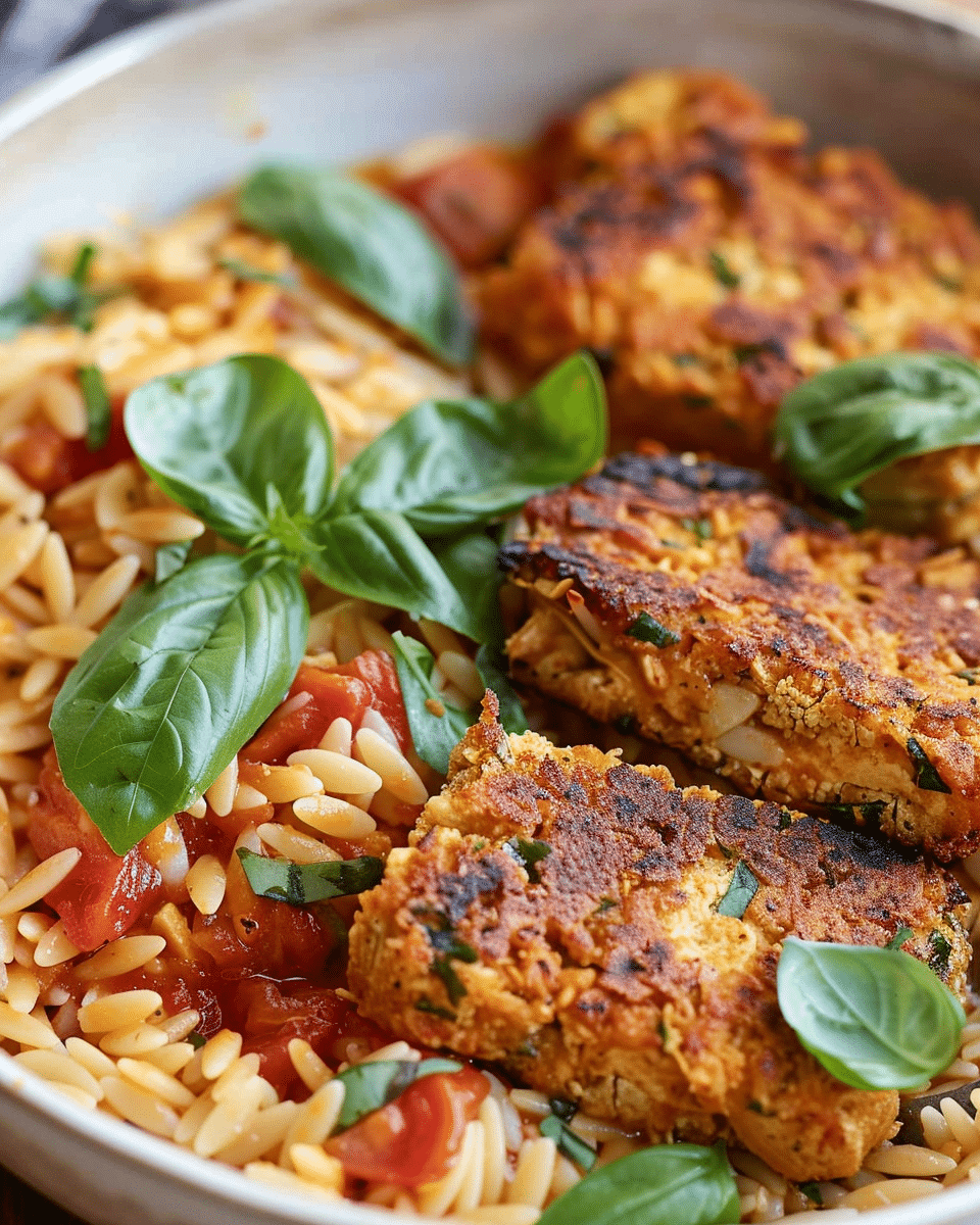 Creamy Tomato Orzo with Crispy Tofu Cutlets