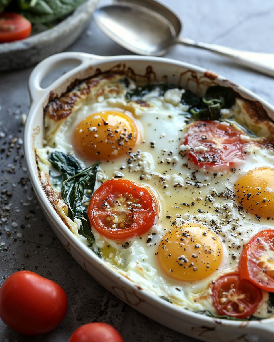 Mediterranean Baked Feta Eggs With Spinach