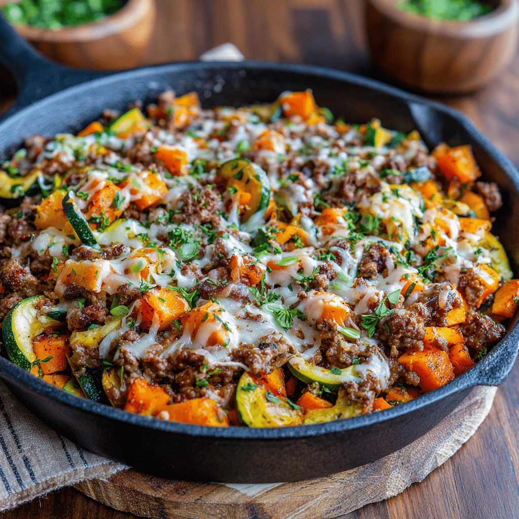 Ground Beef Zucchini Sweet Potato Skillet