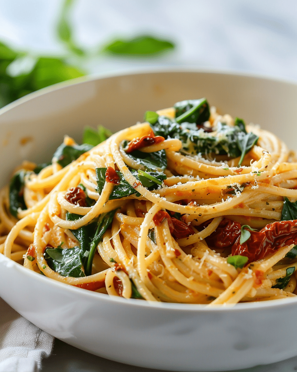 Creamy Sun-Dried Tomato Pasta With Spinach And Garlic