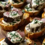 Beef Tenderloin Crostini with Parmesan Cream Sauce