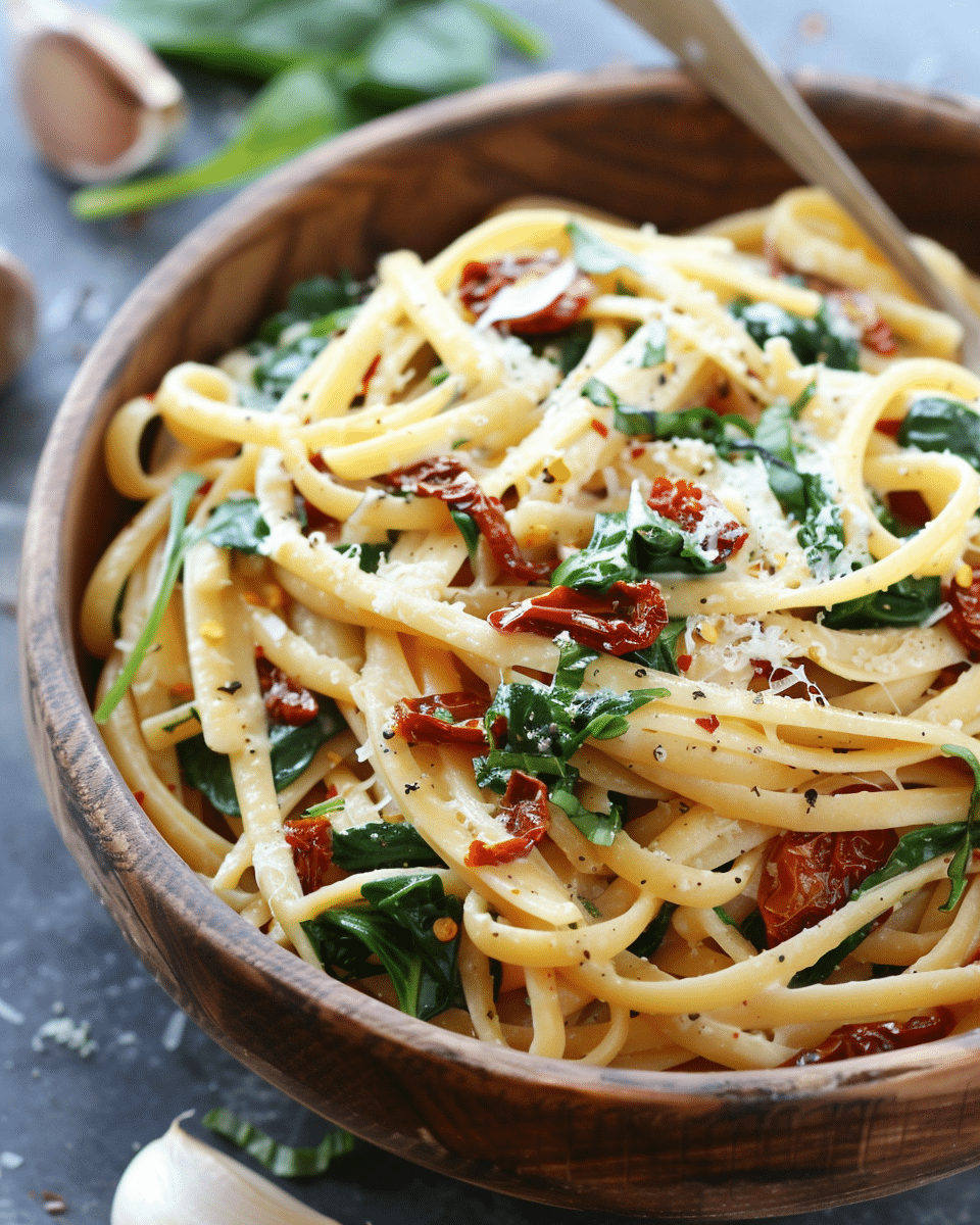 Creamy Sun-Dried Tomato Pasta With Spinach And Garlic
