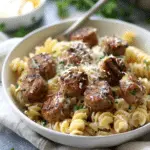 Garlic Butter Sausage Bites with Creamy Parmesan Pasta