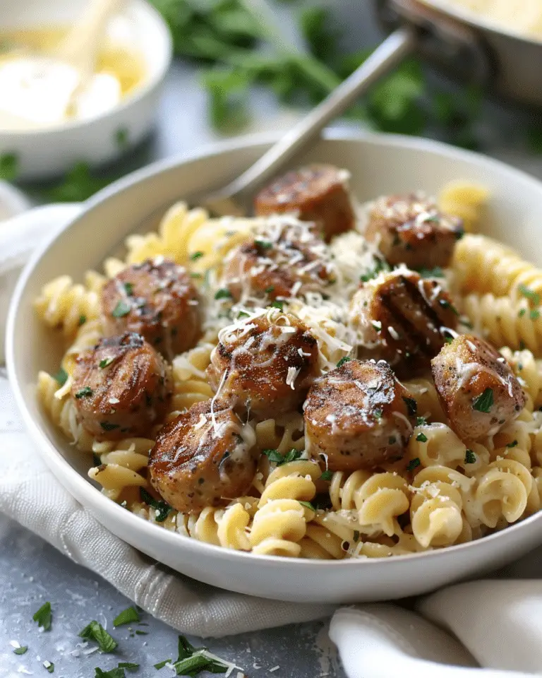 Garlic Butter Sausage Bites with Creamy Parmesan Pasta