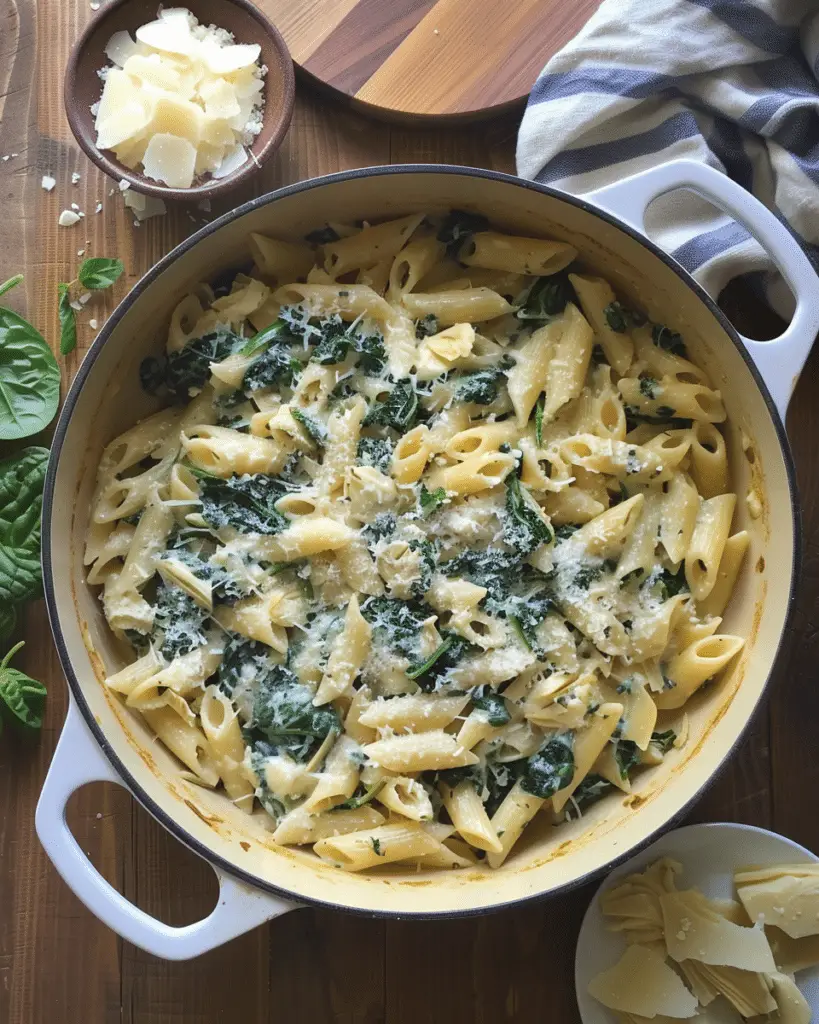 One Pot Spinach and Artichoke Pasta