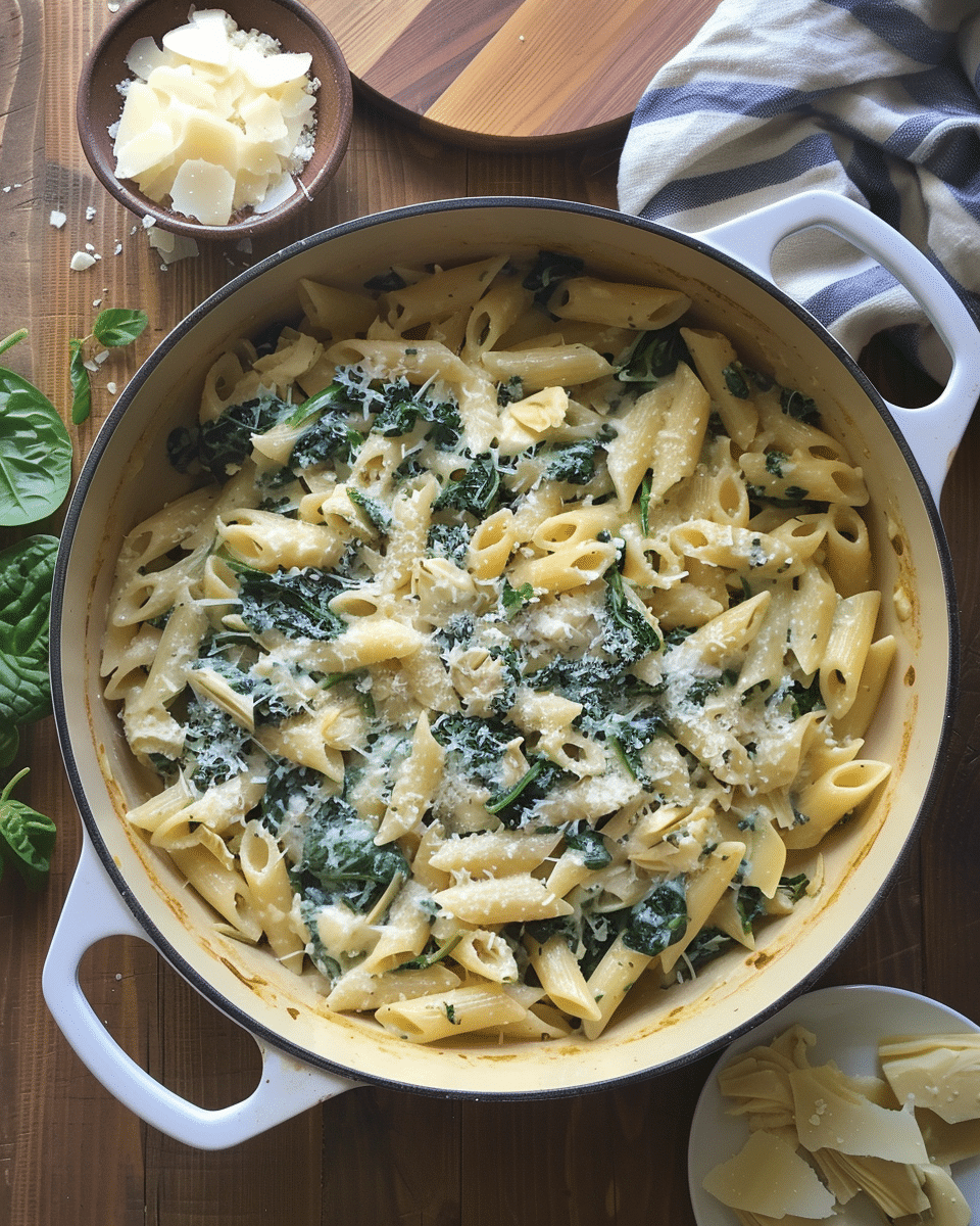 One Pot Spinach and Artichoke Pasta