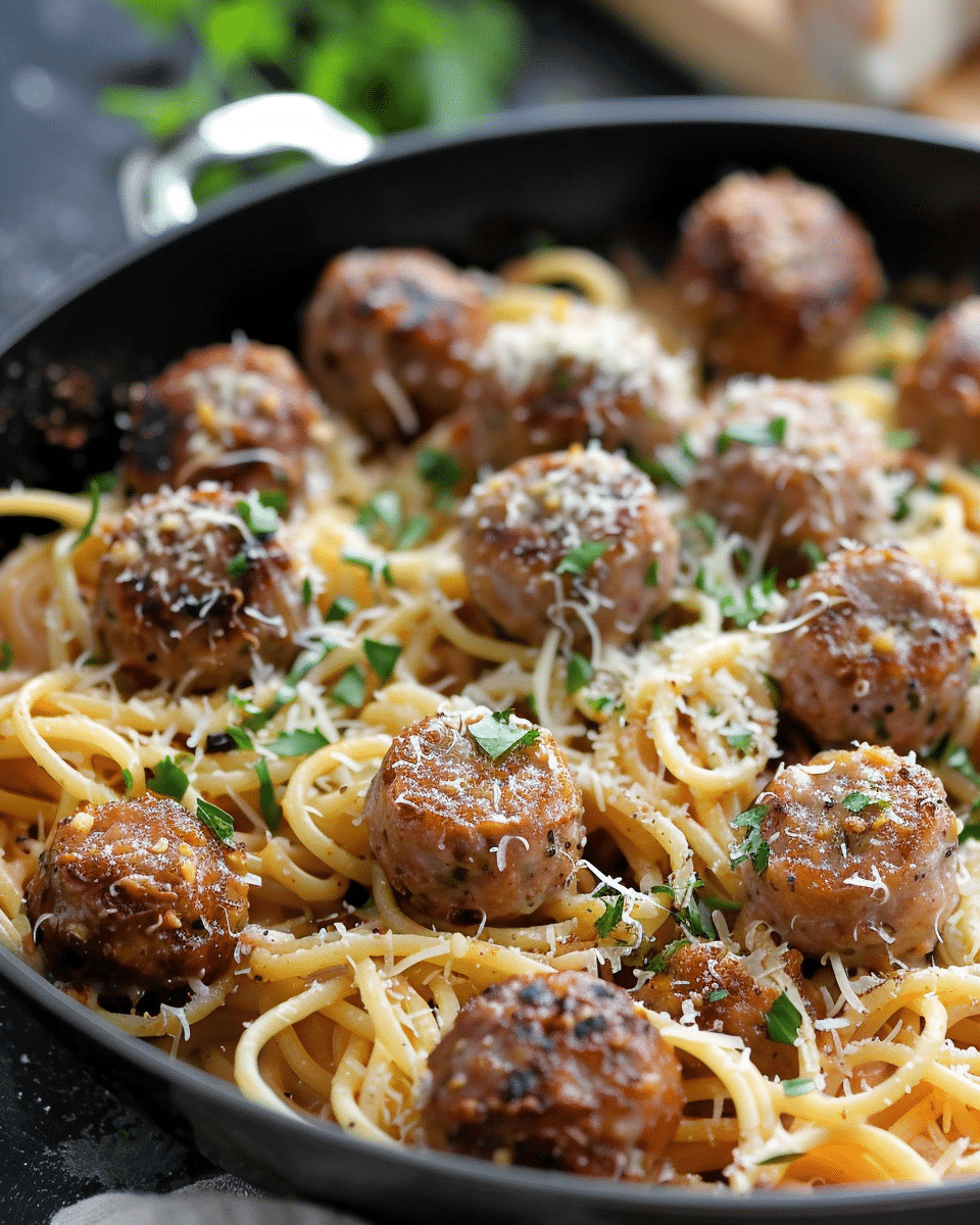 Garlic Butter Sausage Bites with Creamy Parmesan Pasta