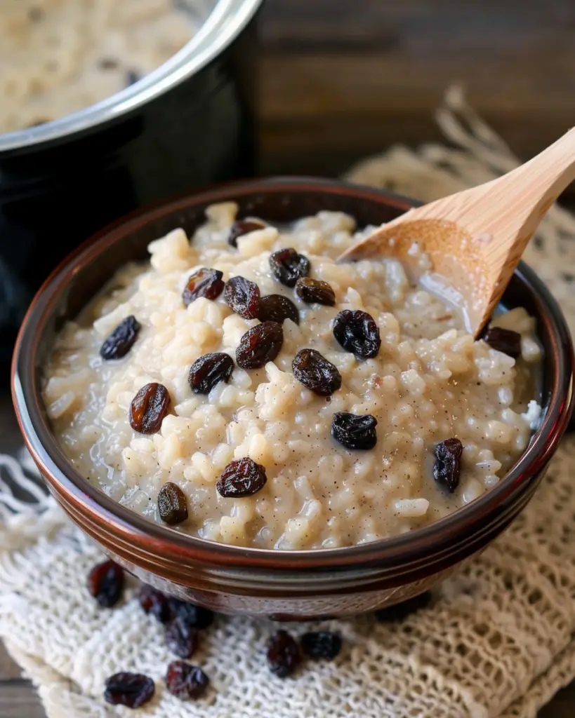 Slow Cooker Cinnamon Raisin Rice Pudding | All Cooked Up