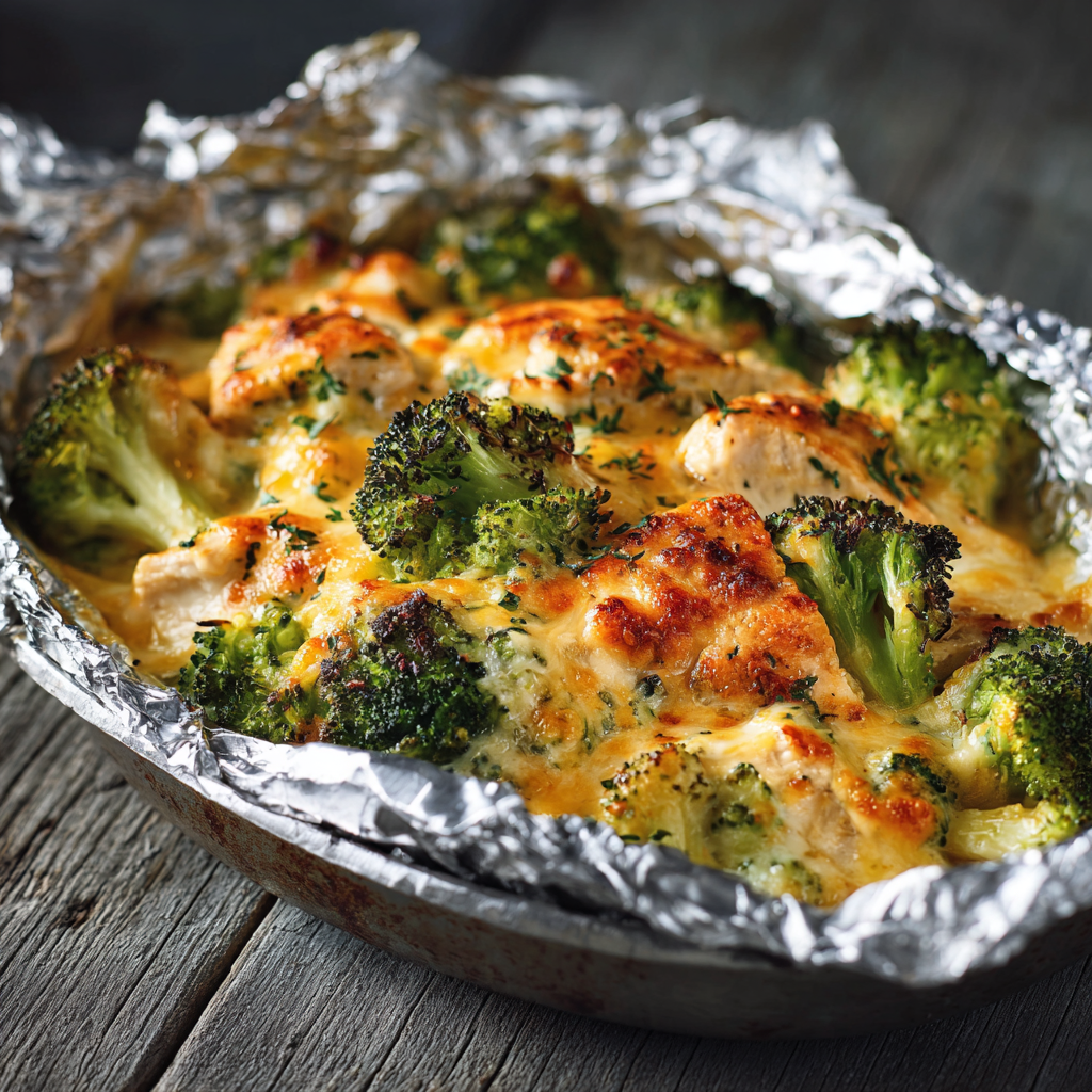 4-Ingredient Cheesy Broccoli And Chicken Bake In Foil